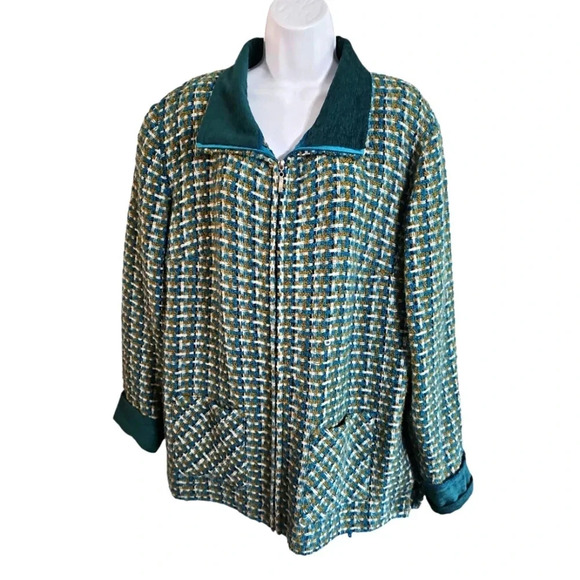 Boyne Valley Weavers Ireland Large Green Wool Vintage Zip Up Tweed Coat Cottage - Picture 2 of 7